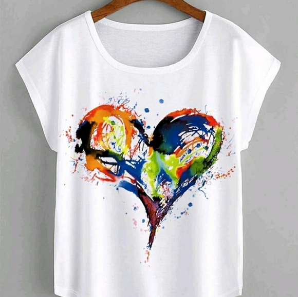 Heart Print Batwing Sleeve Tee - Picture 2 of 7